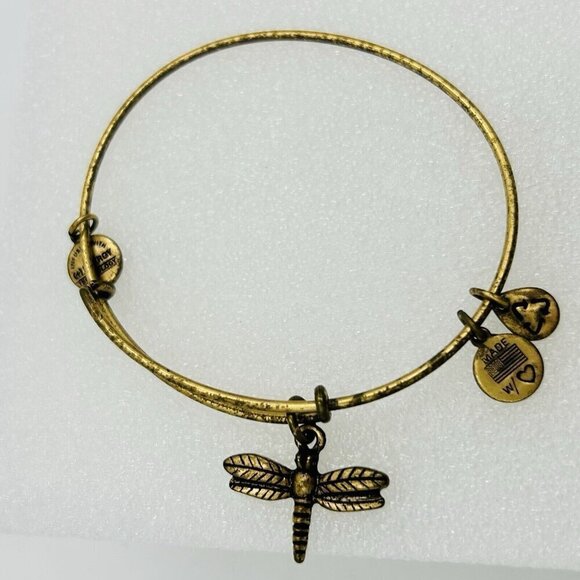 Set of 4 Alex & Ani Bangle Bracelets Goldtone Energy Dragonfly Apple Anchor - Picture 2 of 5